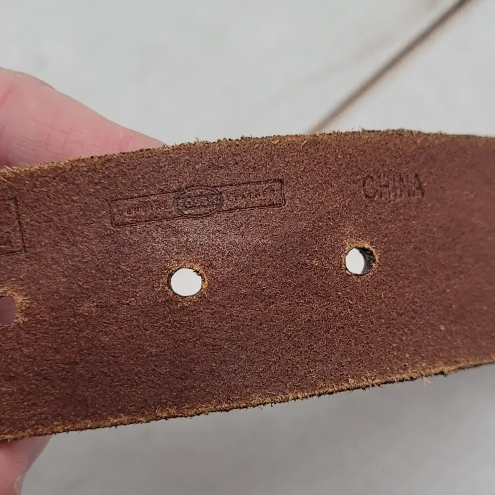 Fossil tooled floral studded leather patchwork belt boho bohemian L